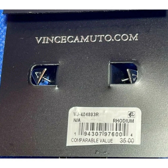 Vince Camuto Rhodium Plated Metal Rings Detail Ball Cap End Open Hoop Earrings - Picture 4 of 4